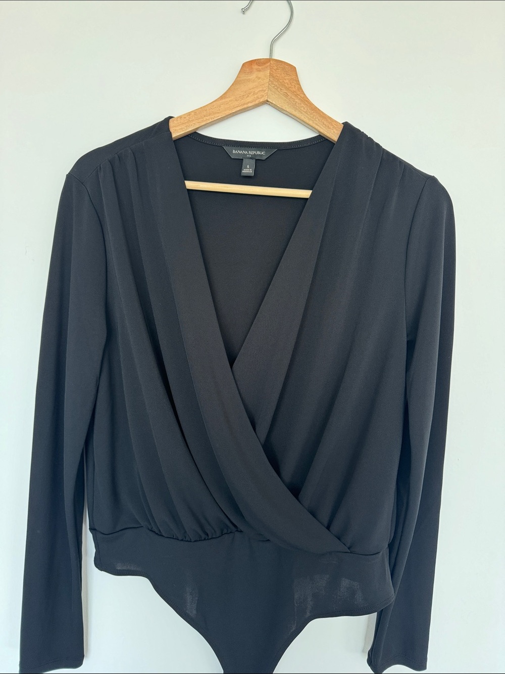 Banana Republic Black Surplice Long-Sleeve Bodysuit